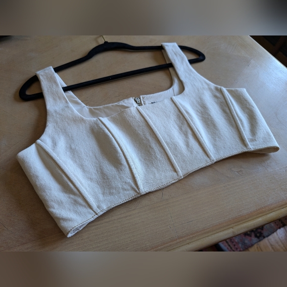 Off White Cream Denim Corset Crop Top - 7 for All Mankind - Picture 2 of 7